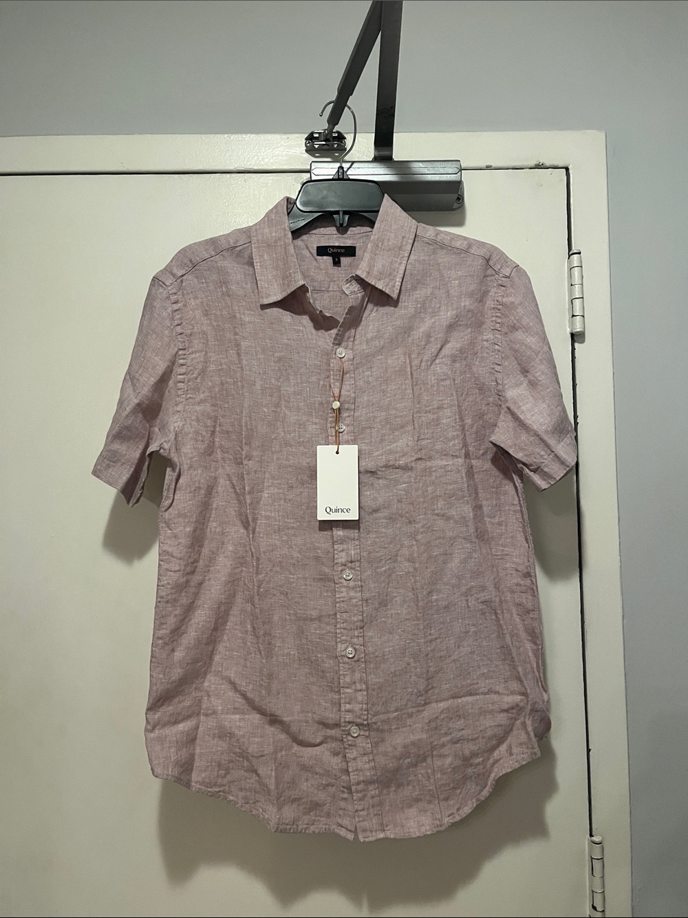 Quince Men's Short-Sleeve Button-Down Shirt in Mauve